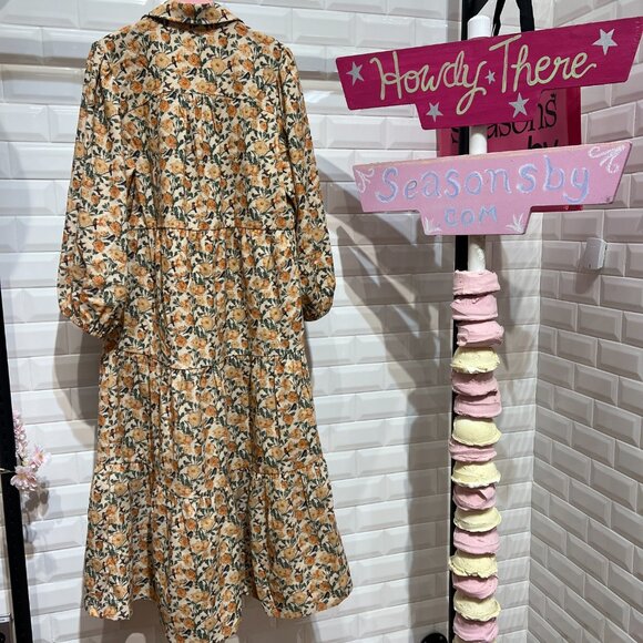 FLORAL 3/4 SLEEVE CORDUROY MIDI DRESS - Picture 4 of 4